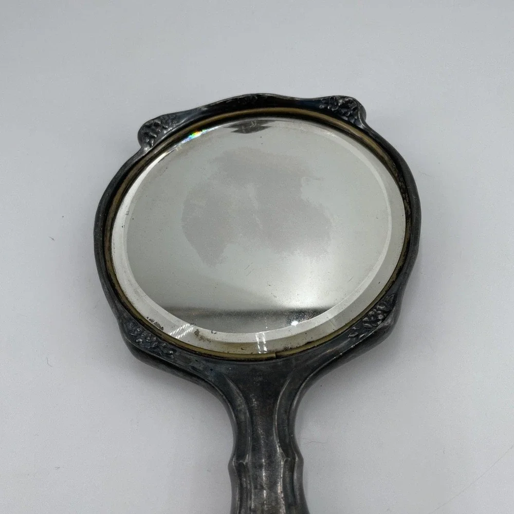 Antique Art Nouveau Hand Mirror Homan Manufacturing Quadruple Plating Floral.
